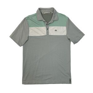 Travis Mathew Shirt Mens M Medium Grey Green 3-Button Placket Cotton Blend Golf